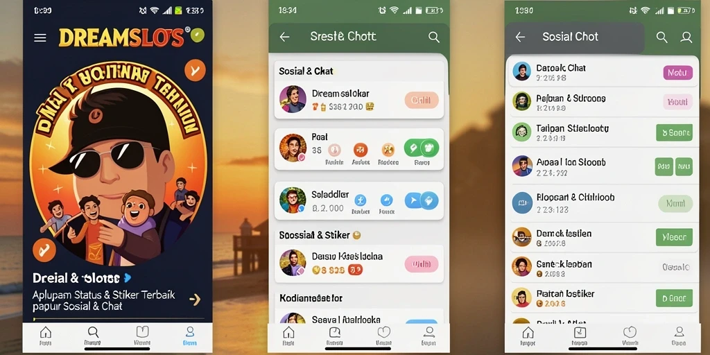 Antarmuka DREAMSLOTS dengan berbagai pilihan stiker menarik.