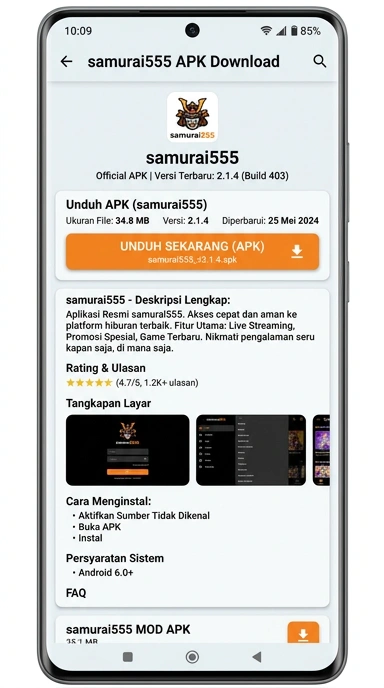 Tampilan halaman APK samurai555