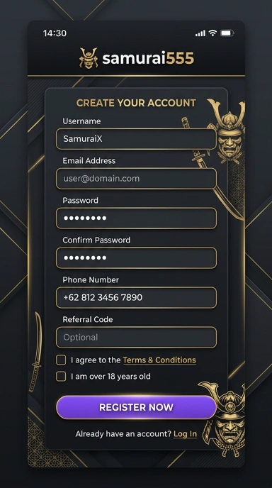 Tampilan halaman daftar samurai555